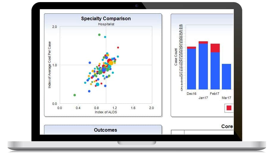 Clinical Benchmarking Application data dispalyed on a laptop screen