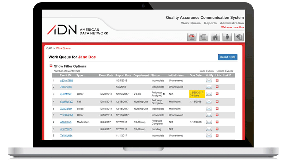 Patient Safety Event Reporting information display on laptop screen