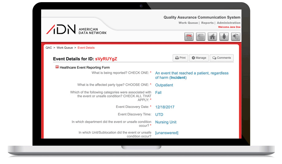 Patient Safety Event Reporting information display on laptop screen