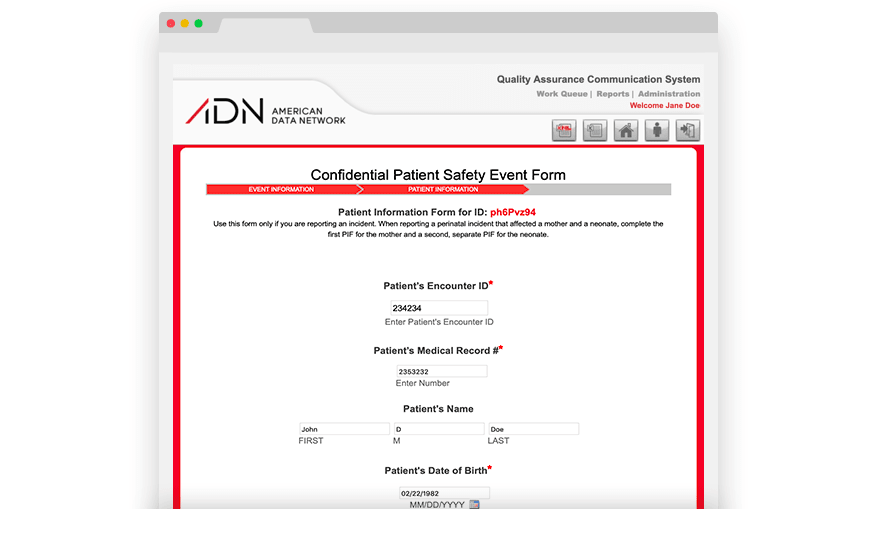 Confidential patient safety event form document example
