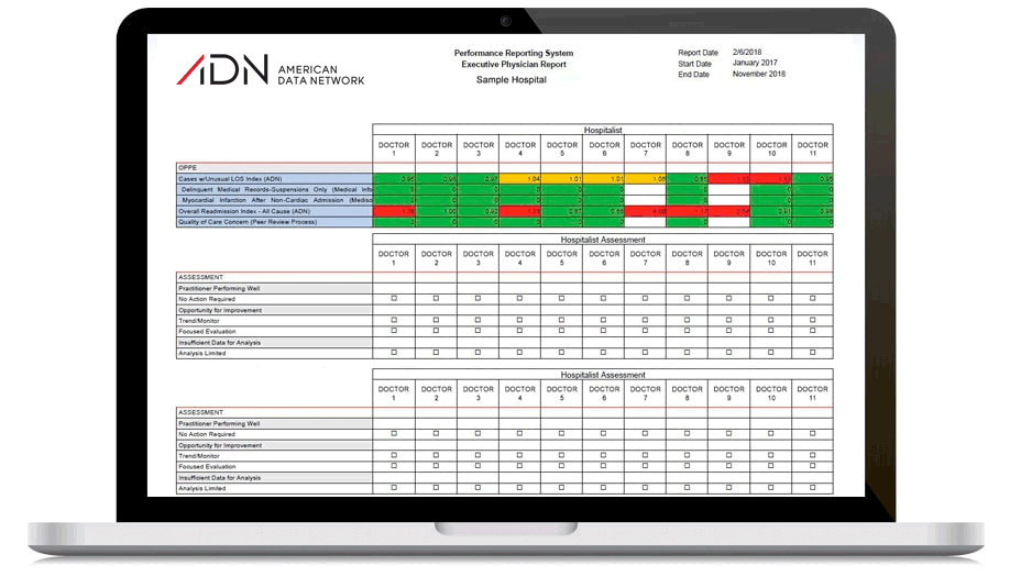 Performance Reporting Application data displayed on laptop screen