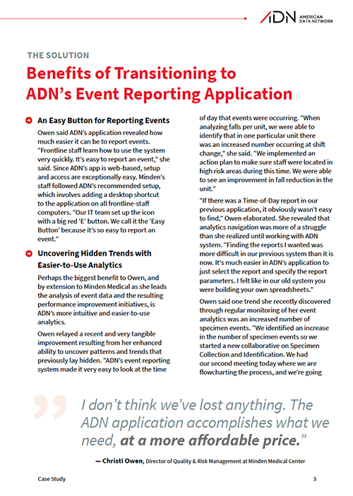 Patient Safety Event Reporting Case Study Minden Medical Center