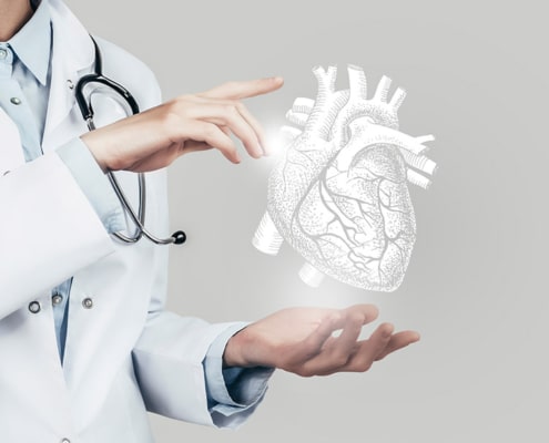 A doctor showing an illustration of the human heart