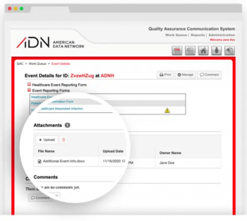 File Attachments section on the Confidential Patient Safety Event Form